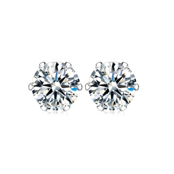 7mm Clear CZ Stud Earrings | Stainless Steel Hypoallergenic - Picture 3 of 4